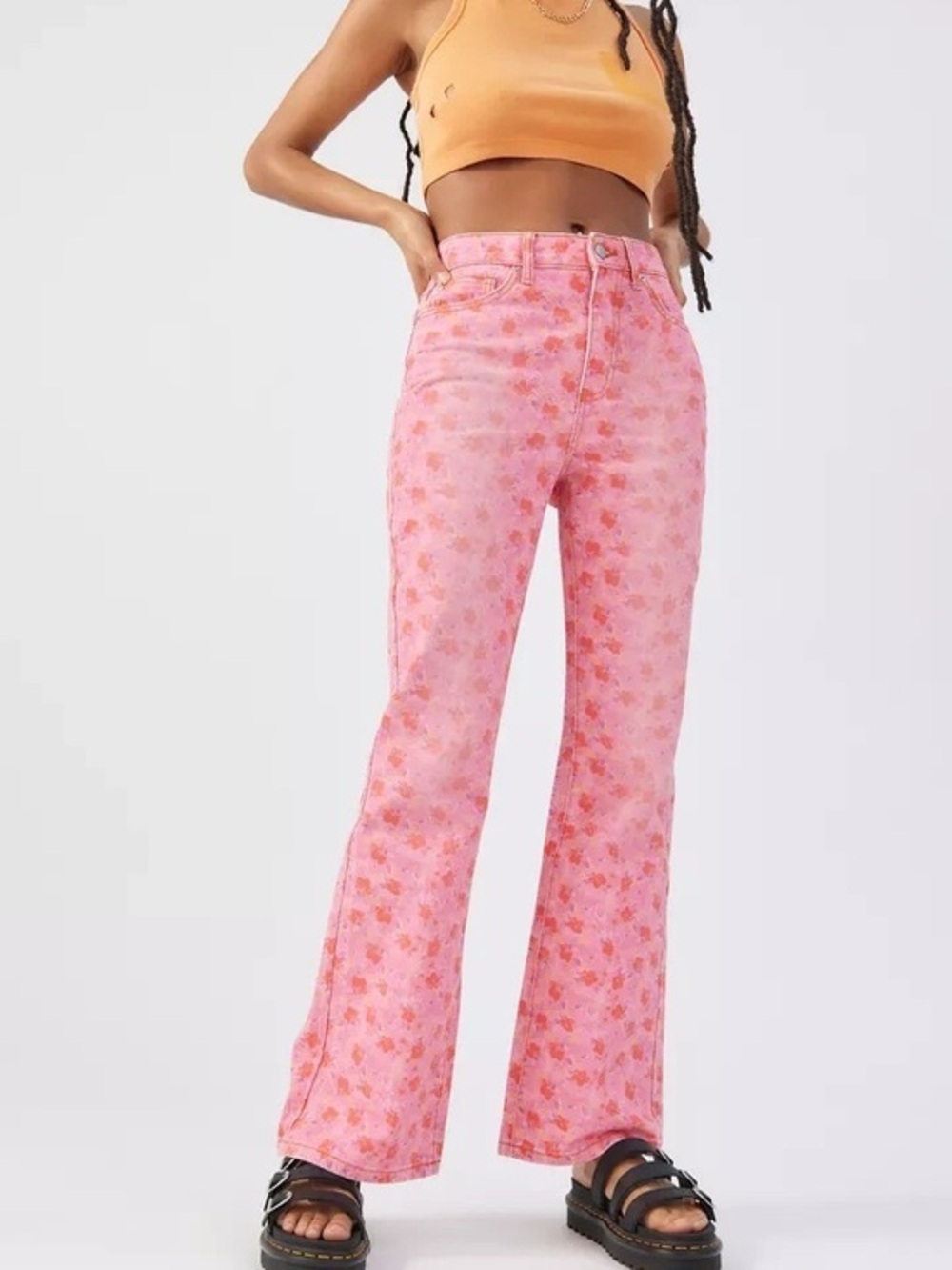 BDG Urban Outfitters High-Rise Flare Pink Floral Jeans Women’s size 26 2
